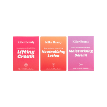 Killer Beauty Vegan Lash Lift Brow Lamination Saquetas de 1,5 ml Passos 1 a 3 (30 saquetas)