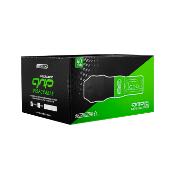 Caixa com 24 grips descartáveis de borracha preta de FK Irons (largos)