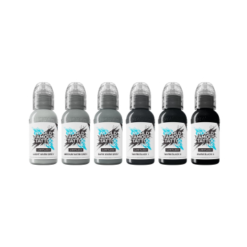 Conjunto de tintas para tatuagem - The Limitless Shades of Grey - Warm Grey Pastel Set - 6 x 30 ml