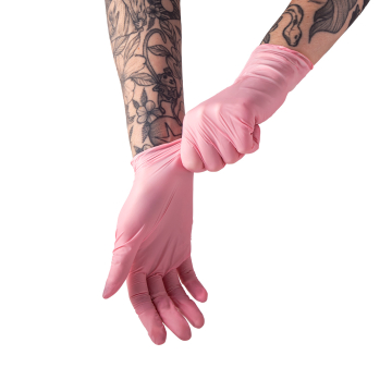 Caixa com 100 luvas de nitrilo rosa Saferly