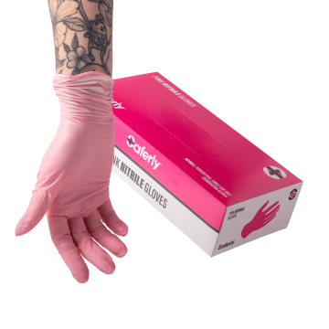 Caixa com 100 luvas de nitrilo rosa Saferly - Caixa de 10 unidades