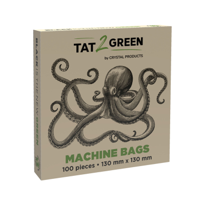 Tat2Green – Caixa com 100 sacos para máquina, preto (130mm x 130mm)