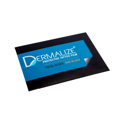 Pacote de 5 folhas pré-cortadas de Dermalize Pro Total Black Sun Block - Película Protetora para Tatuagem - 15 x 10 cm