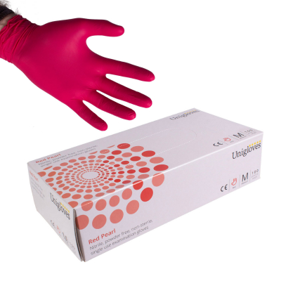 Caixa de 100 Luvas de Nitrilo Pérola Vermelhas Unigloves