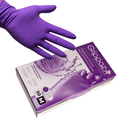 Caixa de 50 luvas Grippaz - Luvas de nitrilo antiderrapantes de alto desempenho em Púrpura