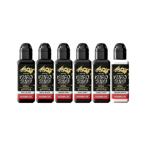 Tinta para tatuagem Kuro Sumi Imperial - Conjunto Greywash Shading 6 x 44 ml