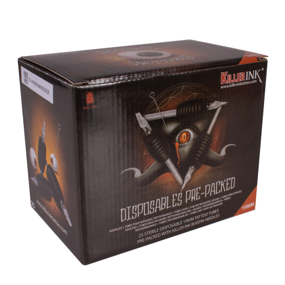 Caixa Variada de 25 Tubos Descartáveis Grip / Ponta 19 mm Killer Ink Pré-embalados com Agulhas Bug Pin 0,25 mm
