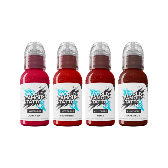 Tintas para tatuagem da World Famous Limitless - Shades of Red Collection - 4x 30 ml