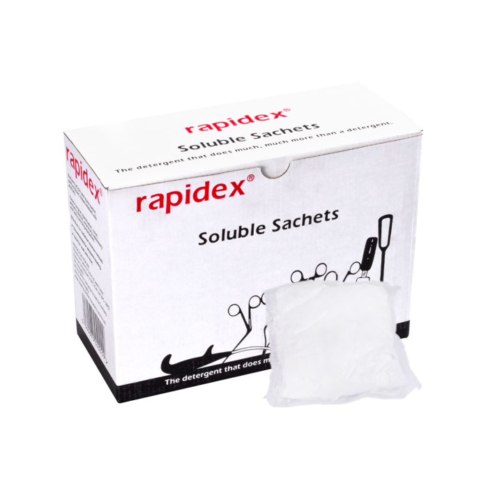Rapidex 28g sachets detergent box with individual sachet displayed